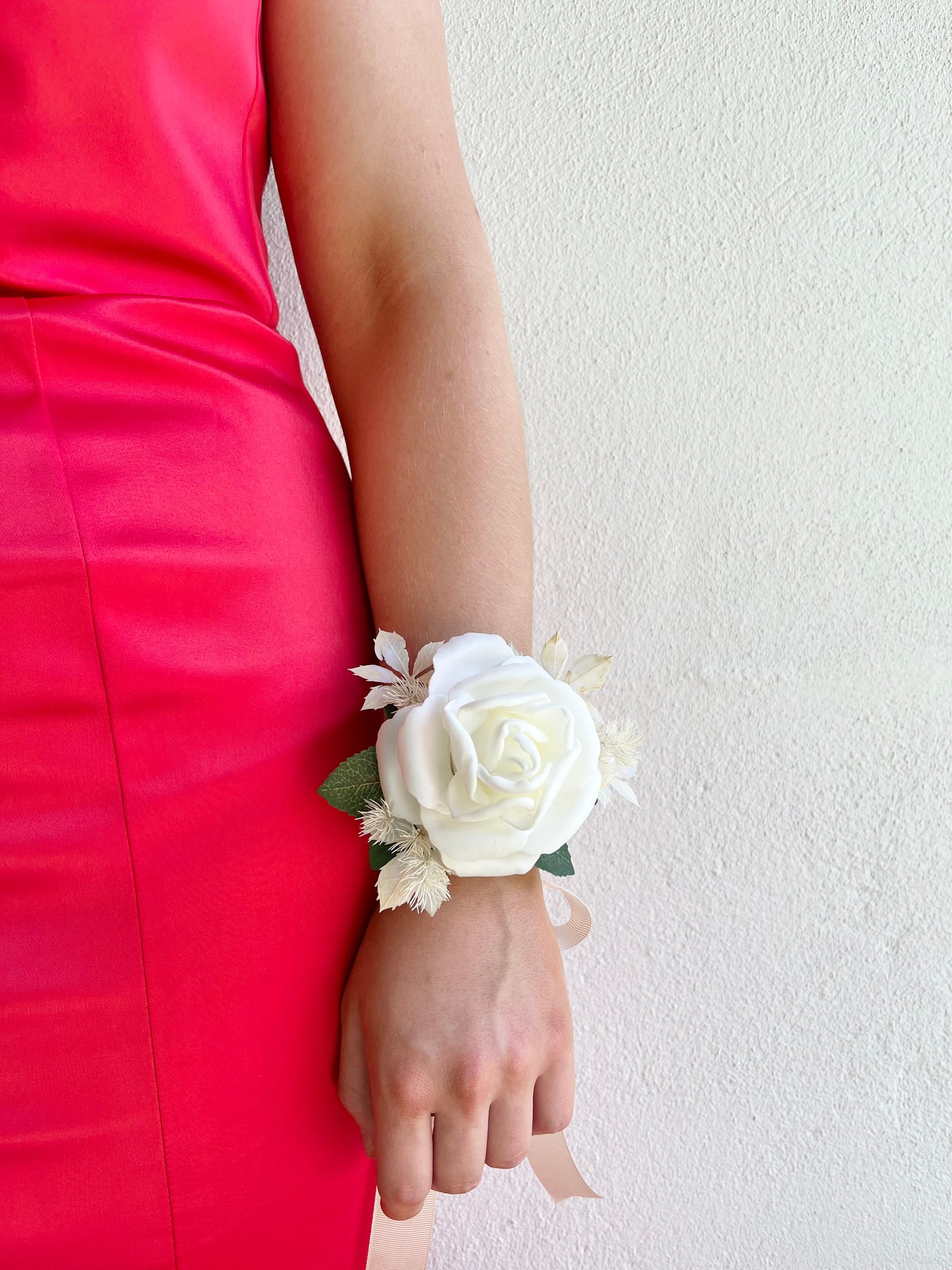 Corsage - Single White Rose on Greenery