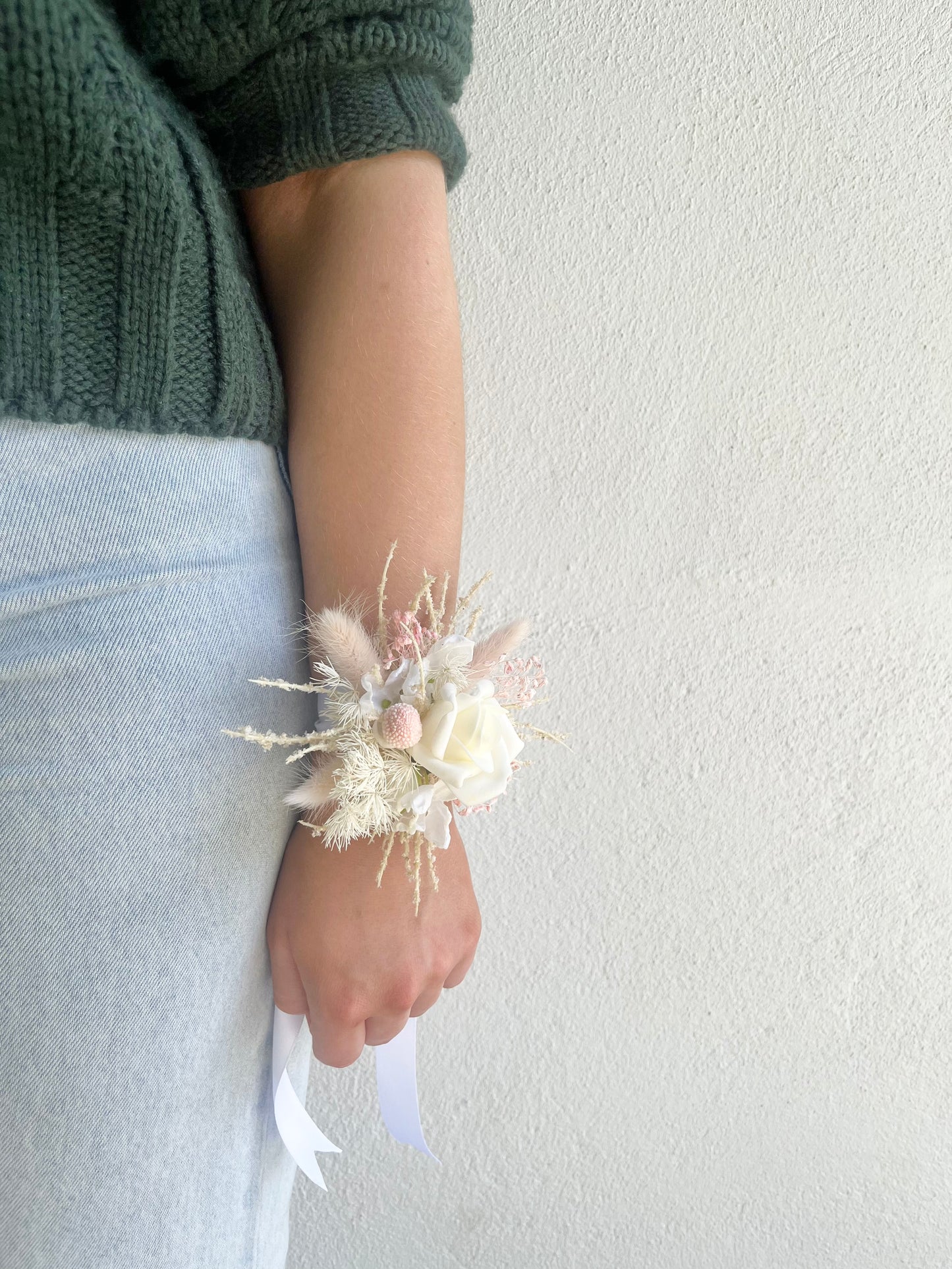 Corsage - Cream Rose on Preserved Foliage