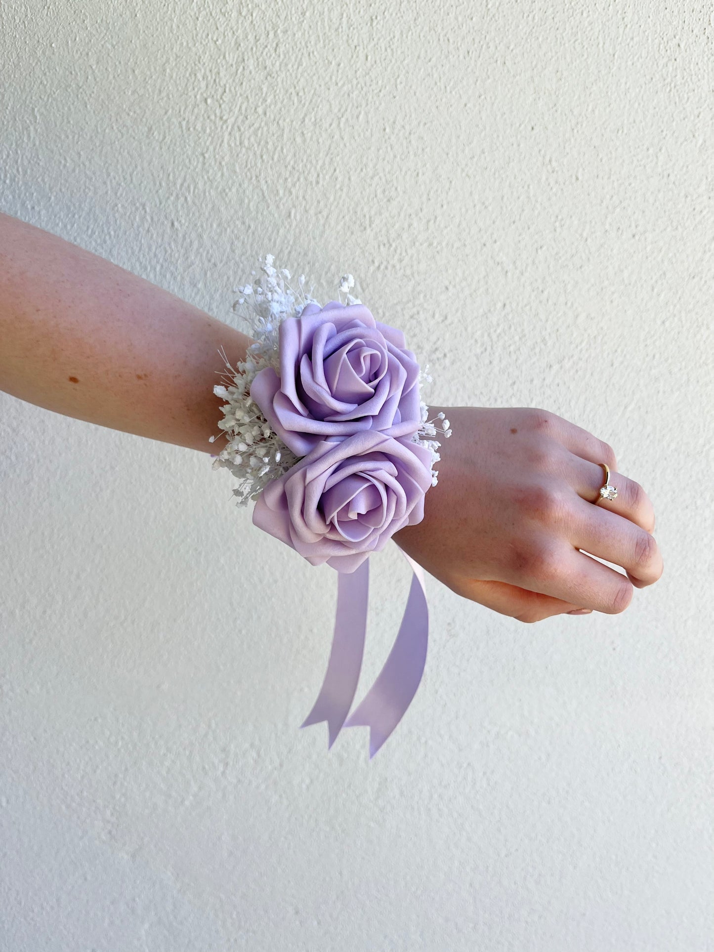 Corsage - Double Lavender Rose with Baby's Breath