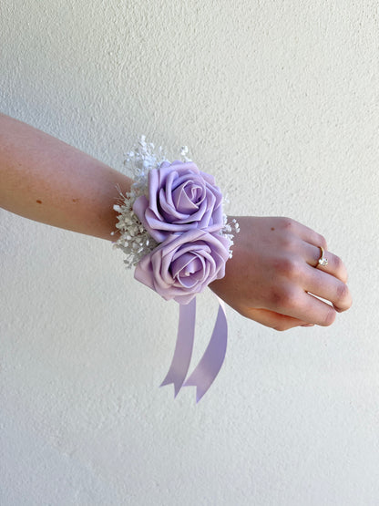Corsage - Double Lavender Rose with Baby's Breath