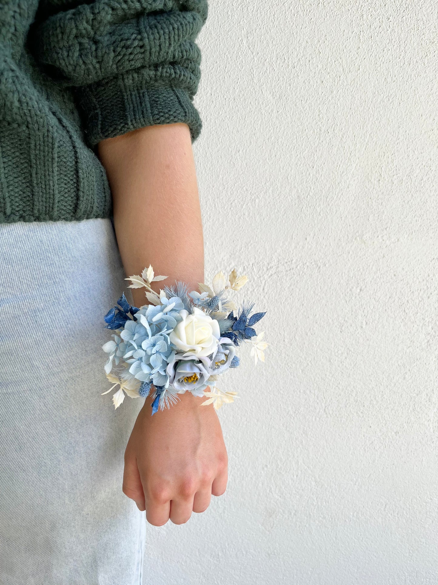 Corsage - Triple Rose Baby Blue Preserved