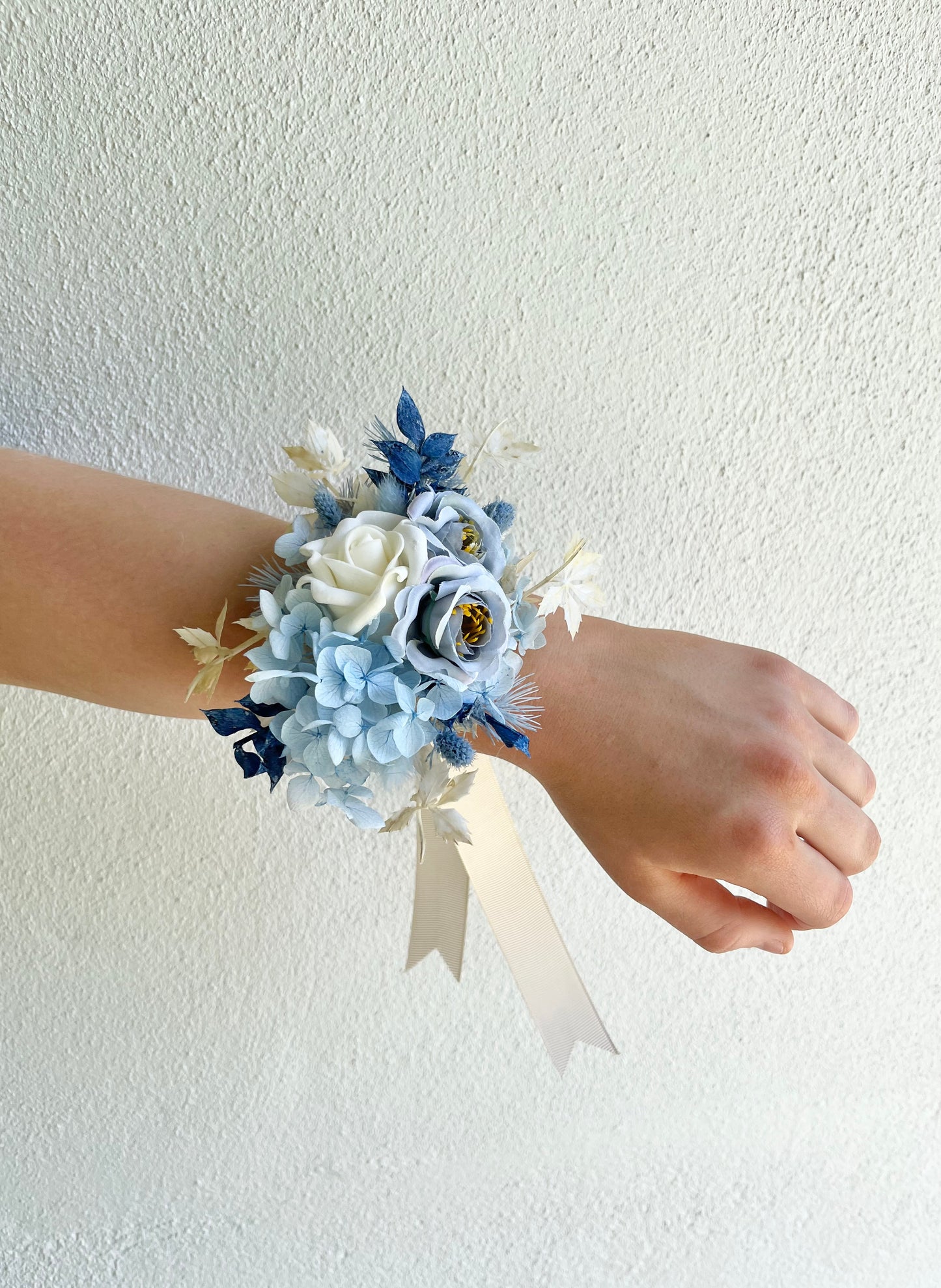 Corsage - Triple Rose Baby Blue Preserved