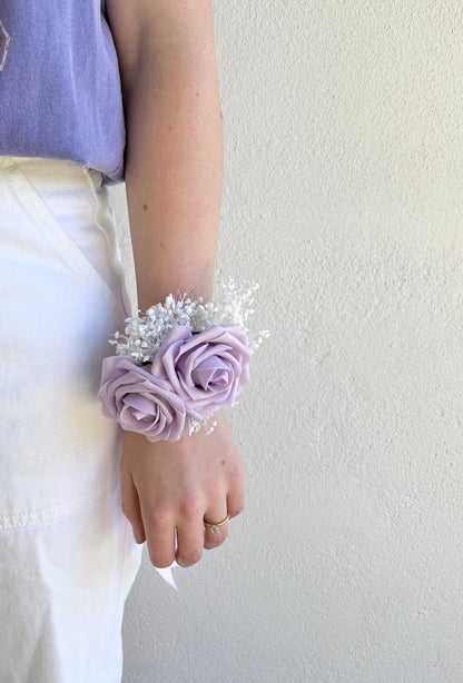 Corsage - Double Lavender Rose with Baby's Breath